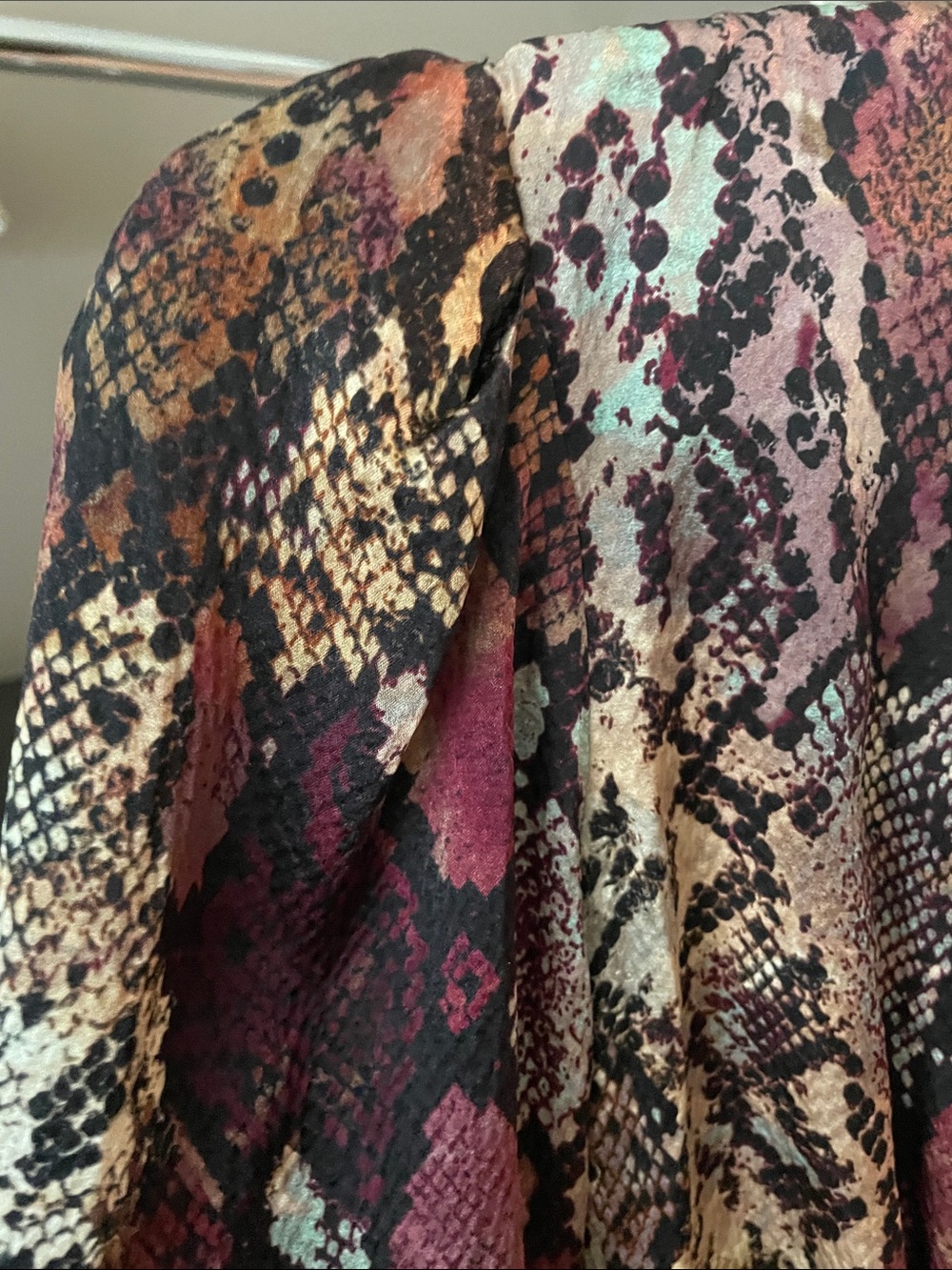 Rebecca Taylor Snake-Print V-Neck Dress in Plum, Taupe and Cream - Picture 5 of 6